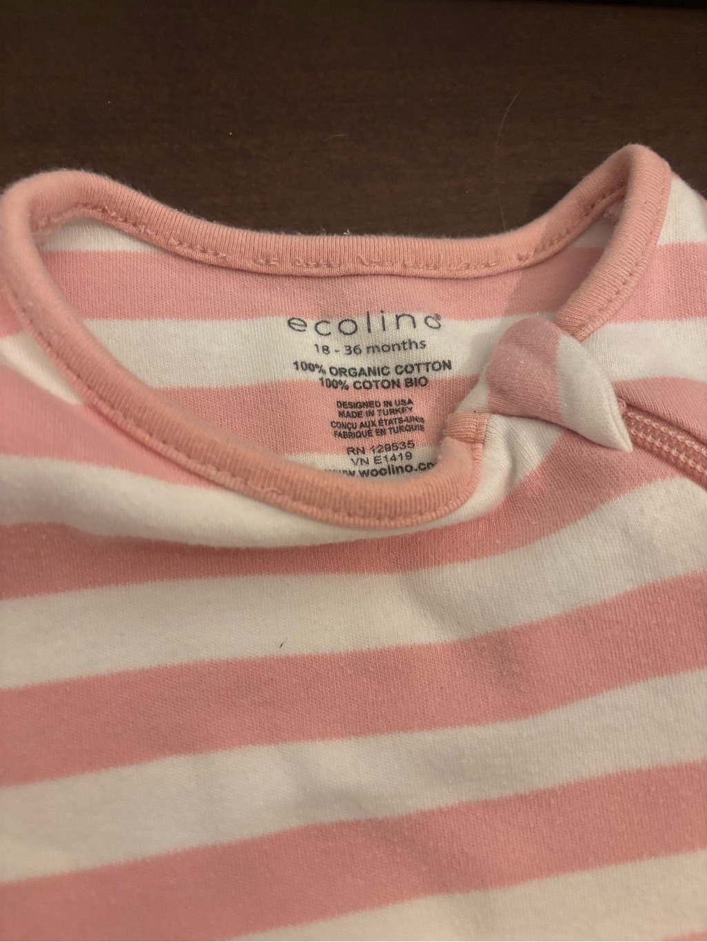 Woolino Ecolino Pink & White Striped Sleeveless Baby Sleep Sack 100% Cotton — image 6 of 8
